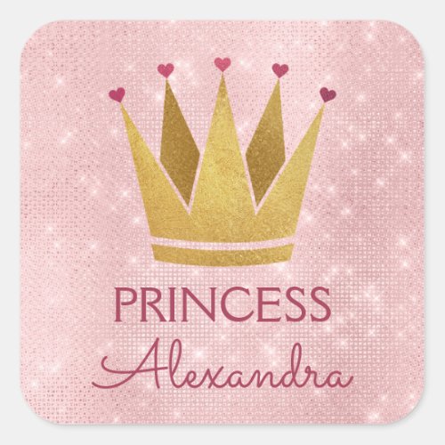 Princess Crown Rose Gold Blush Pink Sparkle Square Sticker