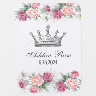 Princess Crown Roses Personalized Baby Blanket