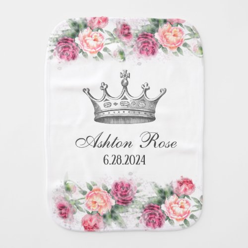 Princess Crown Roses Personalized Baby Burp Cloth