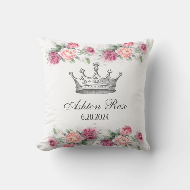 Princess Crown Roses Personalized Baby Pillow (Front)