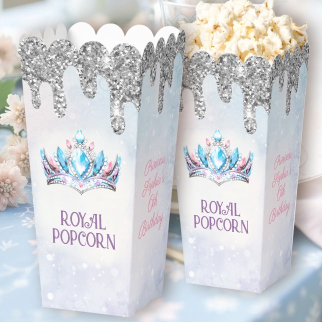 Princess Crown Silver Glitter Birthday Popcorn Favor Boxes (Princess Crown Silver Glitter Birthday Popcorn Favor Boxes)