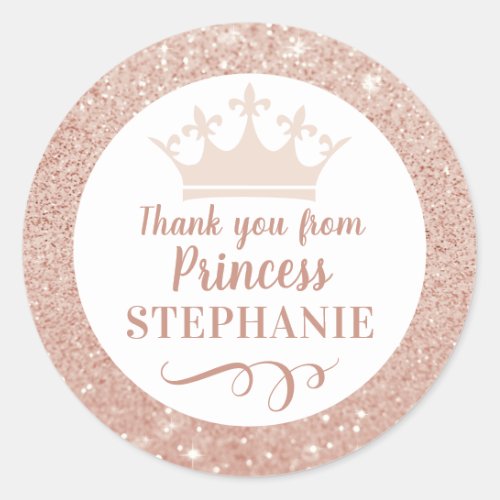 Princess Crown Thank You Party Favor Classic Round Sticker