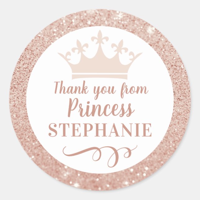 Princess Crown Thank You Party Favor Classic Round Sticker (Front)