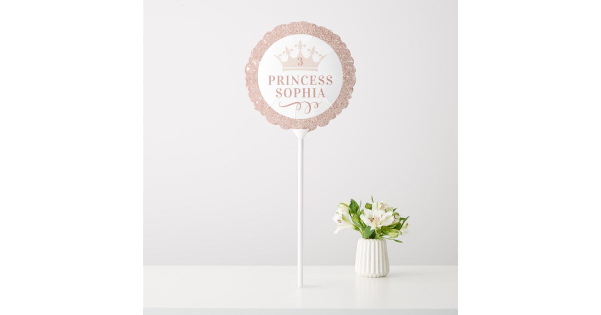 Princess Crown Tiara Name Age Blush Pink Glitter Balloon | Zazzle