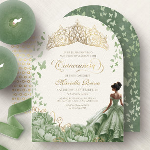 Princess Crown Tiara Sage Green Quinceanera Invitation