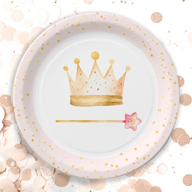Princess Crown Wand Pink Little Girl Birthday  Paper Plates (Creator Uploaded)
