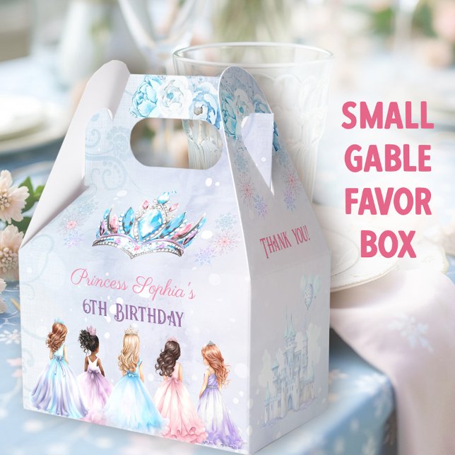 Princess Crown Winter Purple Blue Girl Birthday Favor Boxes (Winter Princess Small Gable Favor Boxes - You can choose from 3 sizes of these gable favor boxes)