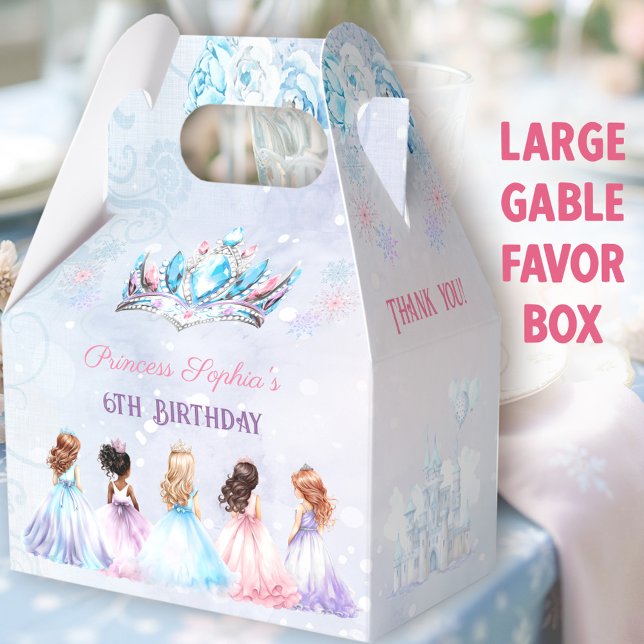 Princess Crown Winter Purple Girl Birthday Large Favor Boxes (Winter Princess Large Gable Favor Boxes - You can choose from 3 sizes of these gable favor boxes)