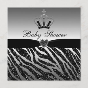 Princess Crown & Zebra Glitter Baby Shower Invitation