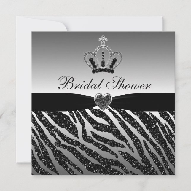 Princess Crown & Zebra Glitter Bridal Shower Invitation (Front)
