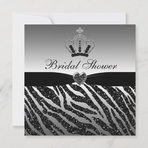 Princess Crown  Zebra Glitter Bridal Shower Invitation