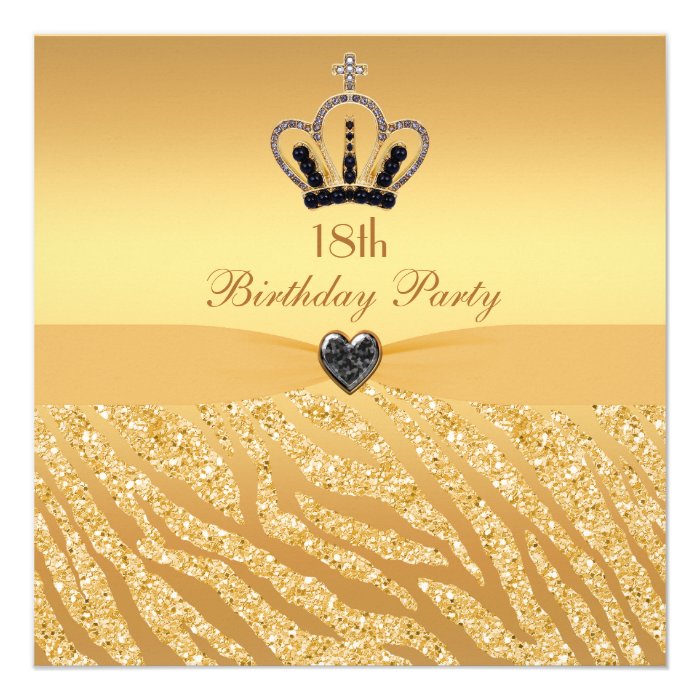 Princess Crown & Zebra Glitter Print 18th Birthday Invitations