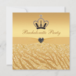 Princess Crown & Zebra Glitter Print Bachelorette Invitation