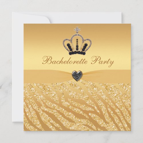 Princess Crown  Zebra Glitter Print Bachelorette Invitation