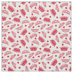 Princess Crowns Tiaras and Hearts Red Valentines Fabric