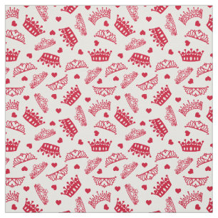 Princess Crowns Tiaras and Hearts Red Valentines Fabric
