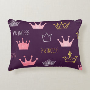 Princess crowns: watercolor glitter pattern. accent pillow