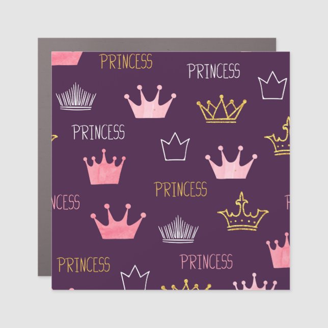 Princess crowns: watercolor glitter pattern. car magnet (Front)