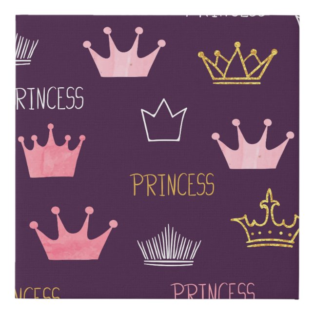 Princess crowns: watercolor glitter pattern. faux canvas print (Front)