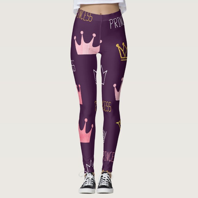 Princess crowns: watercolor glitter pattern. leggings (Front)
