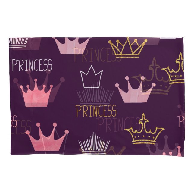 Princess crowns: watercolor glitter pattern. pillow case (Front)
