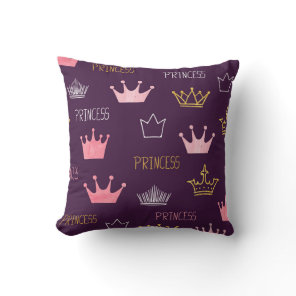 Princess crowns: watercolor glitter pattern. throw pillow