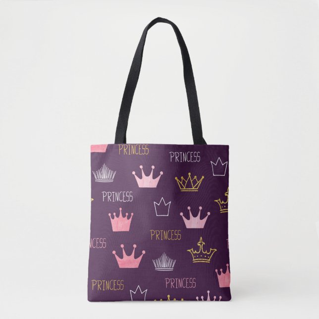 Princess crowns: watercolor glitter pattern. tote bag (Front)