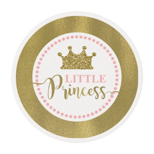 Princess Cupcake or Cookie Toppers Pink Gold Edible Frosting Rounds