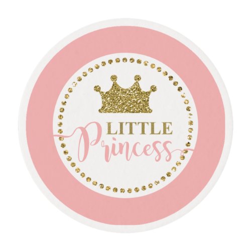 Princess Cupcake or Cookie Toppers Pink Gold Edible Frosting Rounds