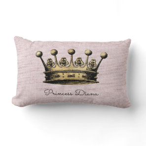 Princess Custom Name Vintage Gold Crown Decor Lumbar Pillow
