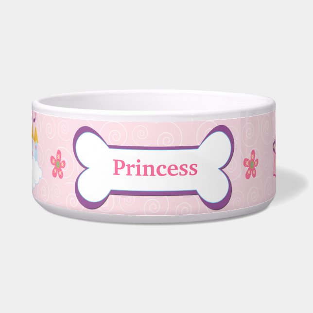 Princess Custom Pet Dog Food Bowl - Pink (Front)