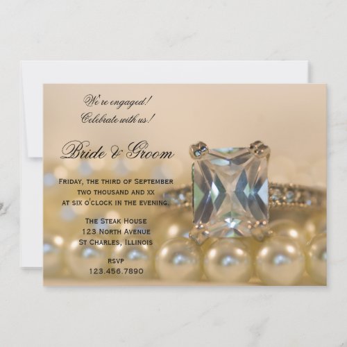 Princess Cut Diamond and Pearls Engagement Party Invitation