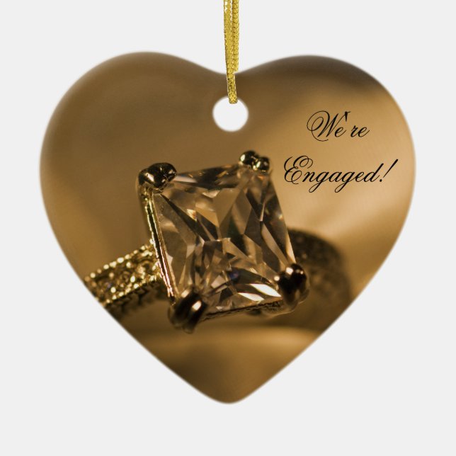 Princess Cut Diamond Engagement Ring Ceramic Ornament (Front)