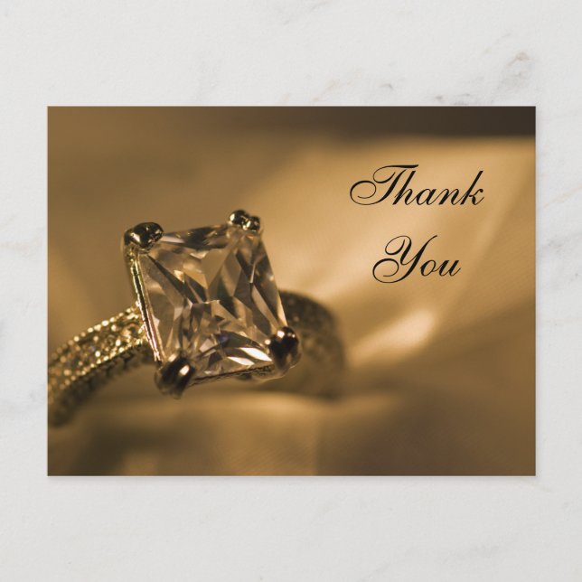 Princess Cut Diamond Ring Wedding Thank You Note Postcard (Front)