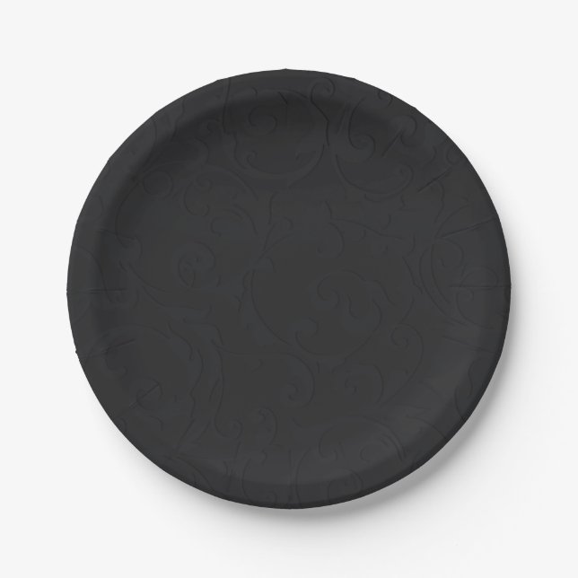 Princess Damask Black Elegant Storybook Wedding Paper Plates (Front)