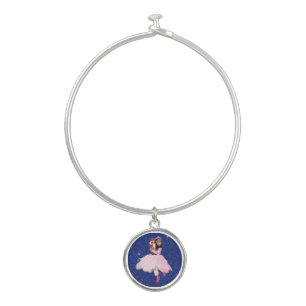 Princess Dark Haired Ballerina Charm  Bangle Bracelet