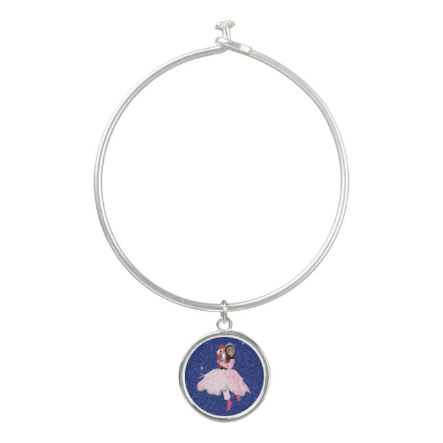 Princess Dark Haired Ballerina Charm  Bangle Bracelet (Front)