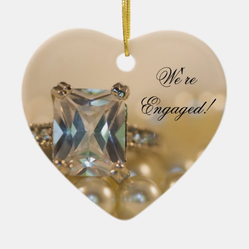 Princess Diamond and White Pearls Engagement Ceramic Ornament