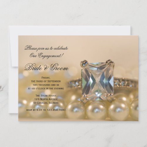 Princess Diamond and White Pearls Engagement Party Invitation