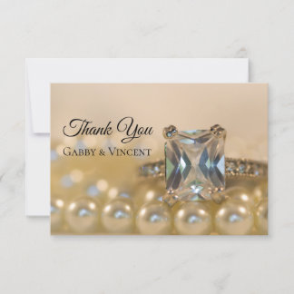 Princess Diamond Pearl Wedding Flat Thank You Note Invitation