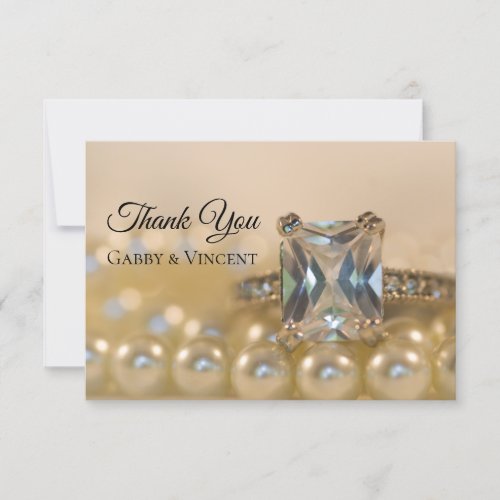 Princess Diamond Pearl Wedding Flat Thank You Note Invitation