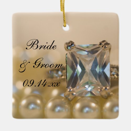 Princess Diamond Ring and Pearls Wedding Ceramic Ornament