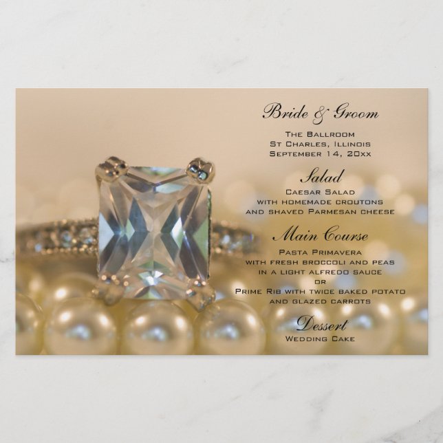 Princess Diamond Ring and Pearls Wedding Menu (Front)
