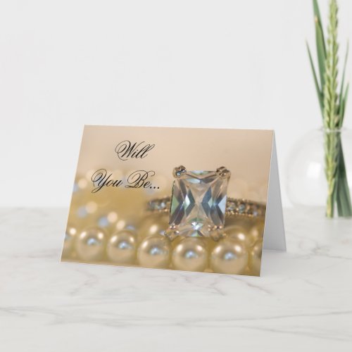 Princess Diamond Ring Pearls Be My Bridesmaid Invitation