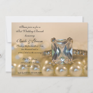 Princess Diamond Ring Pearls Post Wedding Brunch Invitation