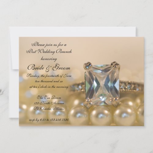 Princess Diamond Ring Pearls Post Wedding Brunch Invitation