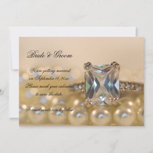 Princess Diamond Ring Pearls Wedding Save the Date