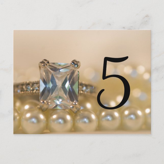 Princess Diamond Ring Pearls Wedding Table Numbers (Front)