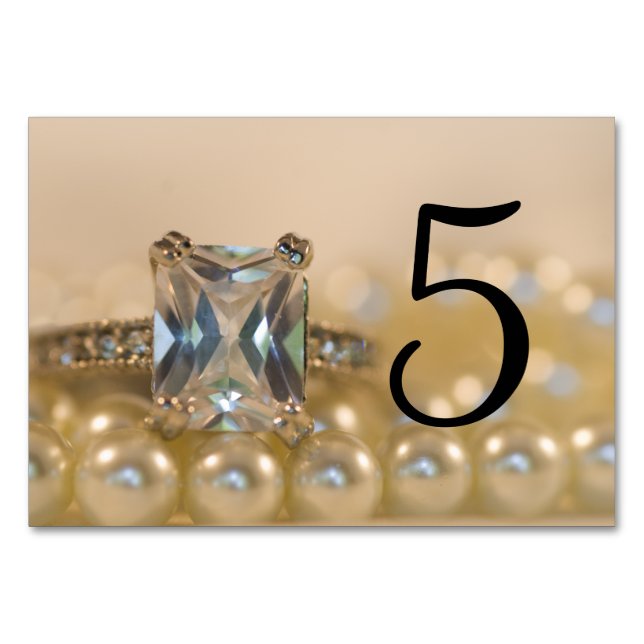 Princess Diamond Ring Pearls Wedding Table Numbers (Front)