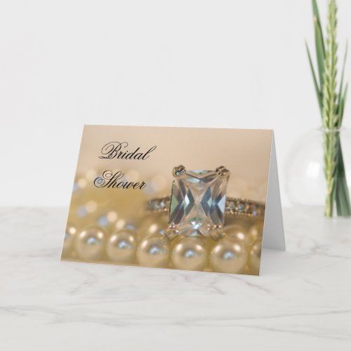 Princess Diamond Ring White Pearls Bridal Shower Invitation